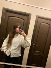 Blusa con manga de linterna para mujer, camisa holgada con botones a la moda para primavera y otoño, Color liso