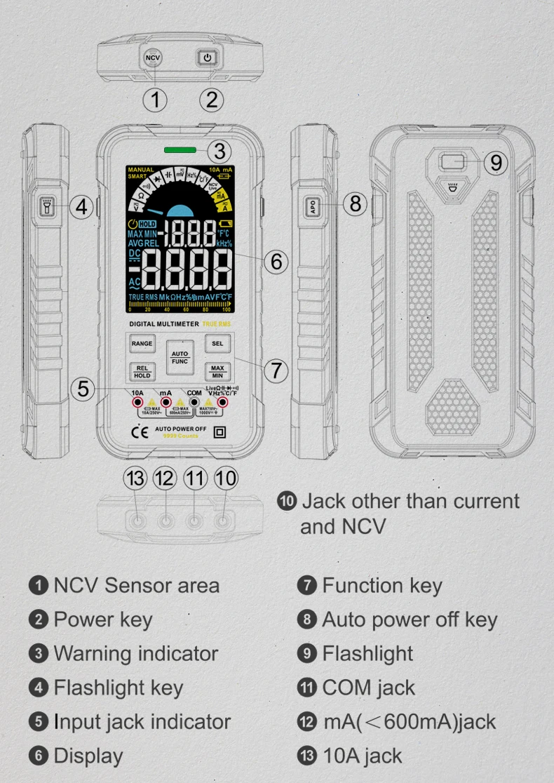 Digital Multimeter Professional Smart Multimeter AC DC Voltage Current TRMS Capacitance HZ REL OHM MultiTester DMM Meter personalised tape measure