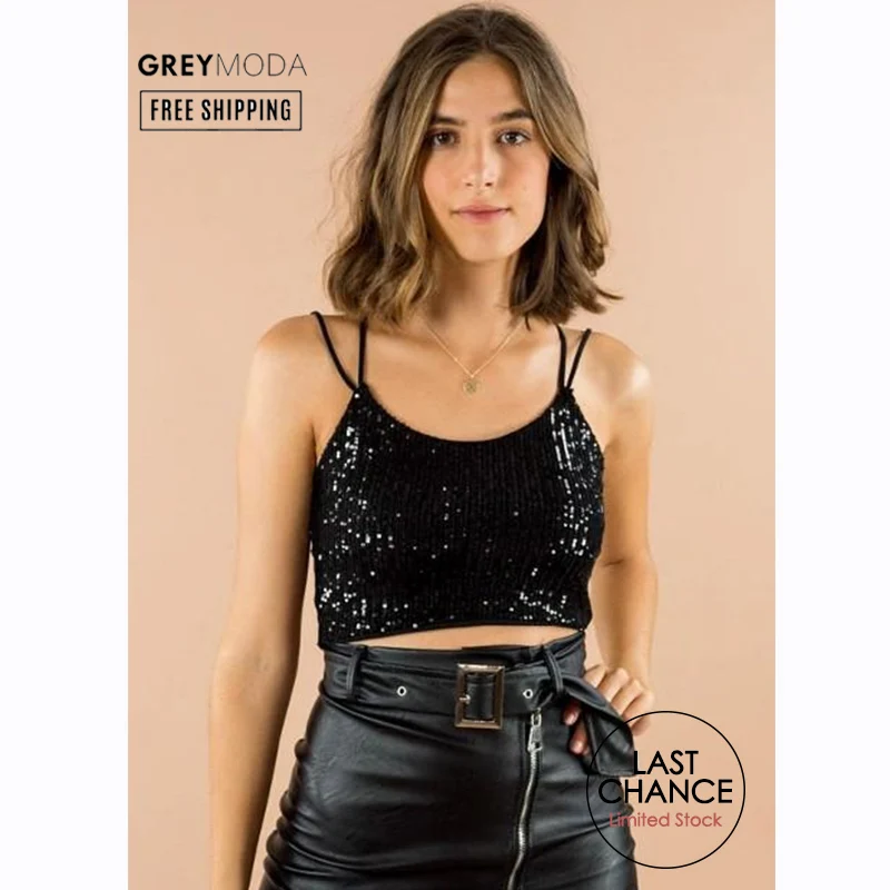 GREYMODA Croptop, Женский Топ с блестками, подтяжки, крест, сексуальные женские вечерние топы, блестящие, современная Женская мода, один размер