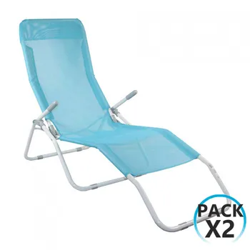 

2 Pack adjustable sun loungers 2 position textile blue GH91