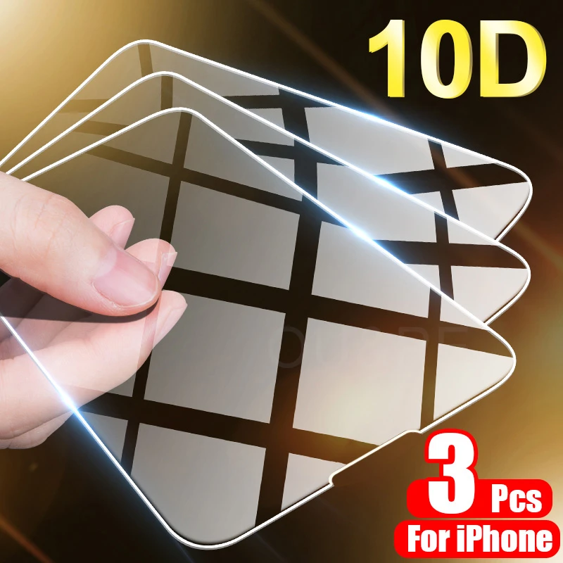 3PCS Full Cover Tempered Glass On the For iPhone 11 12 13 Pro XS Max XR X Screen Protector For iPhone 8 6 7 Plus SE 5 5s Glass mobile tempered glass