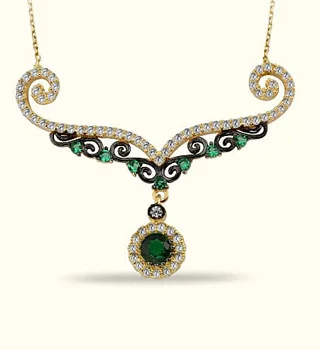 

Green Cubic Zirconia Authentic Gold Necklace 02-384-K0215C