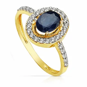 

18k solid gold ring bicolor Sapphire 7mm. Zircons [AA2294]