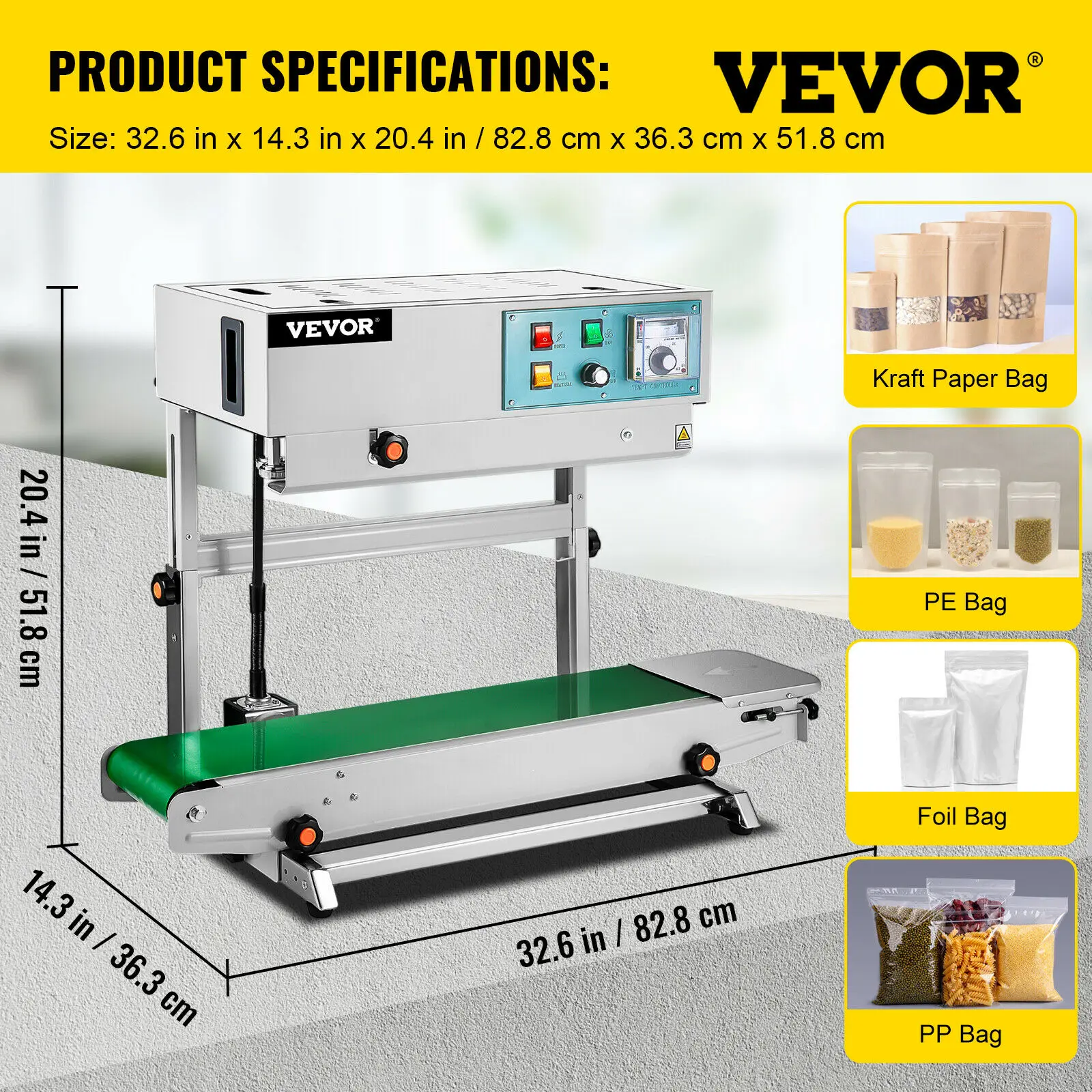 VEVOR-máquina de sellado automático Vertical FR900, sellador de banda  continua de 220V, codificador de fecha de impresión para embalaje de  alimentos, semillas de medicina