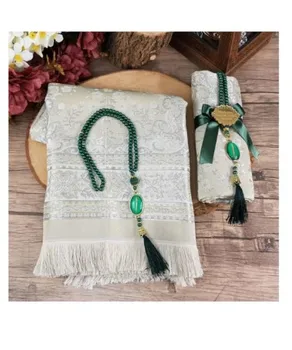 

Silk Satin Ottoman Pattern Prayer Rug Pearl Rosary, Plexiglass Ribbons prayer rug muslim yoga cover meditation