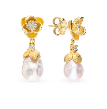 

Silver earrings with cubic zirconia and pearls sunlight