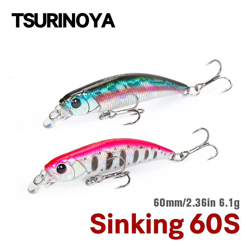 

TSURINOYA 60S Sinking Minnow Fishing Lure 60mm 6.5g Range 0.4-0.8m Artificial Hard Baits Trout Pike Bass Stream Jerkbait Wobbler