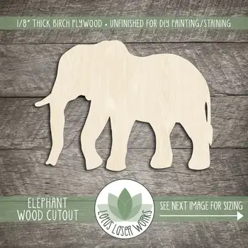

Wood Elephant Cutout, Blank Wood Craft Embellishments, Wooden Elephant Shape, Safari Animal Cutouts