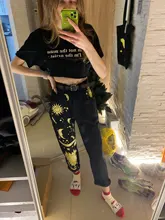 2021, Digital Luna estrella impreso Pantalones rectos pantalones a la moda Jeans moda impreso damas alta cintura niñas Denim Chic Pantalones