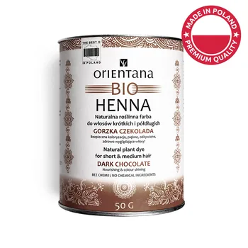 

Orientana Bio Hair Henna DARK CHOCOLATE for medium-length & short hair - 100% vegan, 100% herbal, dyes hair permanently, 50 g