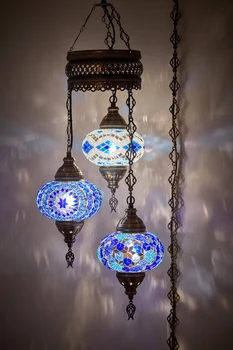 

3 Big Globes (3 X 7" Globes Swag) Swag PLUG IN Turkish Moroccan Mosaic Ceiling Hanging Chandelier Light Lamp 15ft