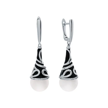 

Silver earrings with enamel, pearls imitation and cubic zirconia sunlight sample 925
