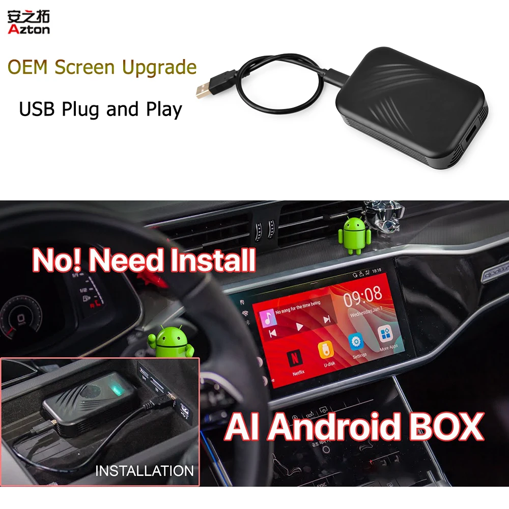 New 4+32GB CarPlay AI Box Android USB Dongle Universal For VW Mercedes AUDI Porsche Volvo Hyundai KIA Mazda Peugeot Video Player