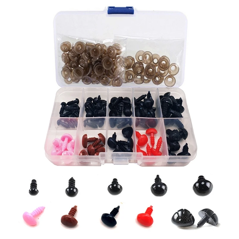 

50 pcs 6~12 mm Safety Eyes, 25 pcs 9~12 mm Safety Noses for Dolls Sewing 4 Colours