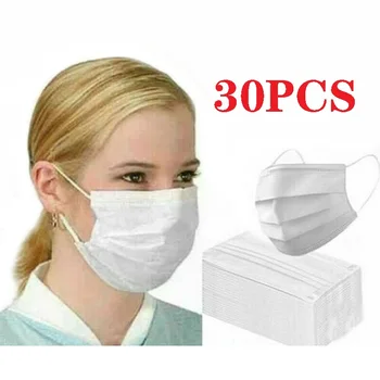 

30Pcs 3 Layers Anti-Dust Dustproof Disposable Earloop Face Mouth Masks Facial Protective White Anti Cover Masks In stock