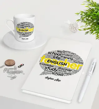 

Personalized English Teacher White Notebook Pen Turkish coffee Cup Seti-13