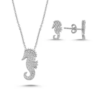 

Angemiel 925 Silver Zircon Stone Seahorse Set-Rhodium Plated
