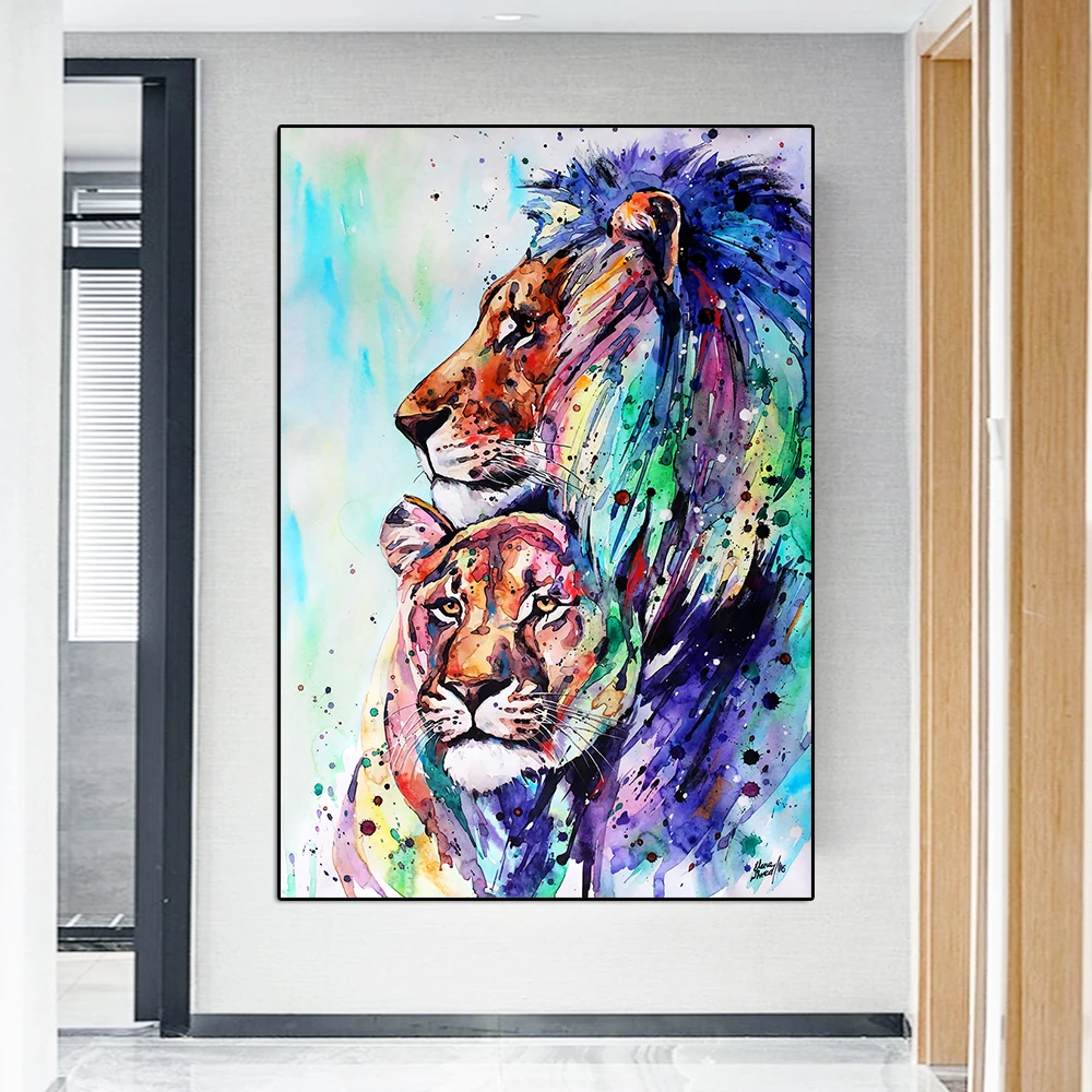 

Colorful Graffiti Art Lion Watercolor Poster And Print Abstract Animal Canvas Painting Wall Art Living Room Home Decoration Gift