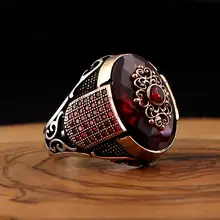 925 Серебряное кольцо для мужчин красный натуральный камень