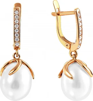 

Примаэксклюзив earrings with pearls and cubic zirconia in red gold