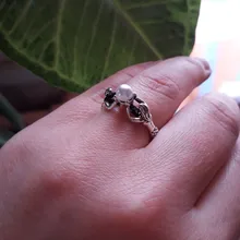 Anillo de compromiso de dos sirenas con perlas para mujer, joyería de boda, Color plata antigua, regalos de amor