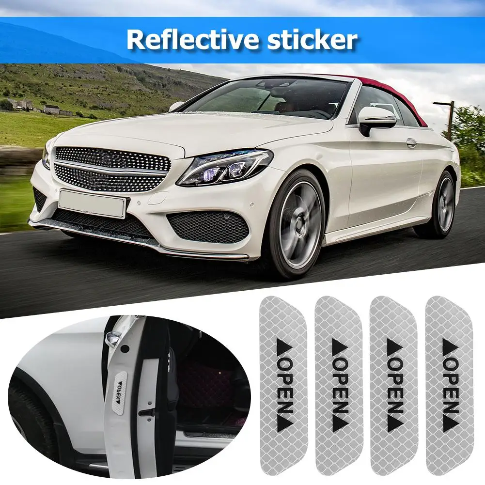 

4PCS Car Door Stickers Safety Warning Mark OPEN High Reflective Tape Auto Driving Safety Reflective Strips Reflective Sticker