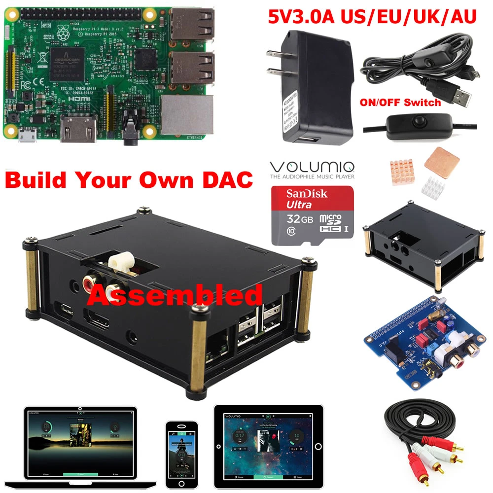 Комплект 5 Raspberry Pi 3 Model B ЦАП комплект D3B01 - Комплект: Комплект 5