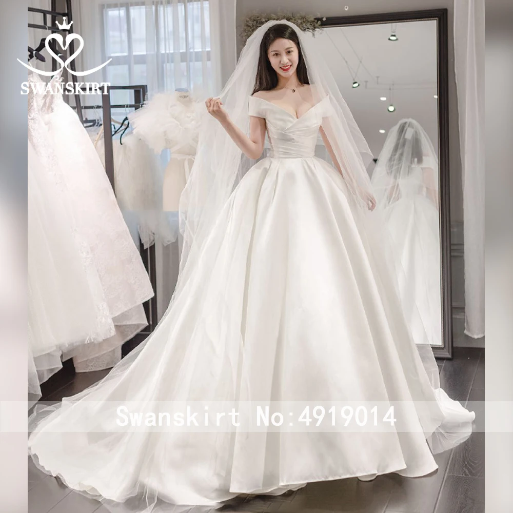 Vestido de Noiva простой с открытыми плечами свадебное платье Swanskirt с вырезом "лодочка" Атласное ТРАПЕЦИЕВИДНОЕ платье принцессы для девочек по индивидуальному заказу невесты ES01