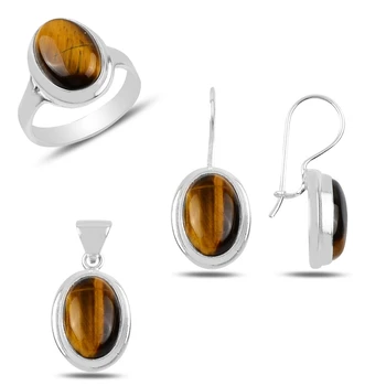 

Silver 925 Sterling Tiger Eye Stone Hand Job Set