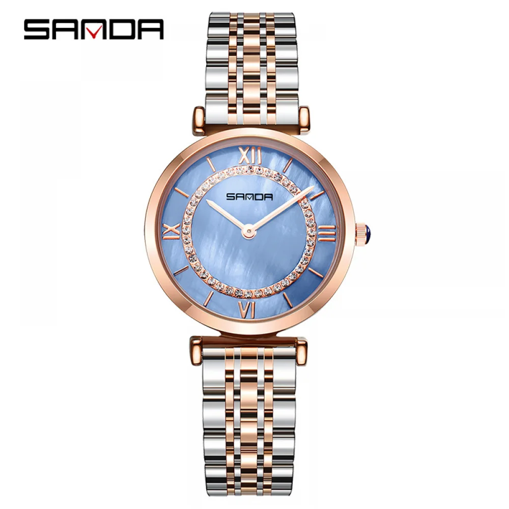 

SANDA Fashion Watch Female Trend Star Diamond Women's Watches 30M Waterproof Steel Band Light Luxury Elegant Simple Quartz Watch