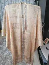 Tunics Kaftan Cover-Up Bikini Tassel Beach-Dress Gold Sexy See-Through Summer for Women