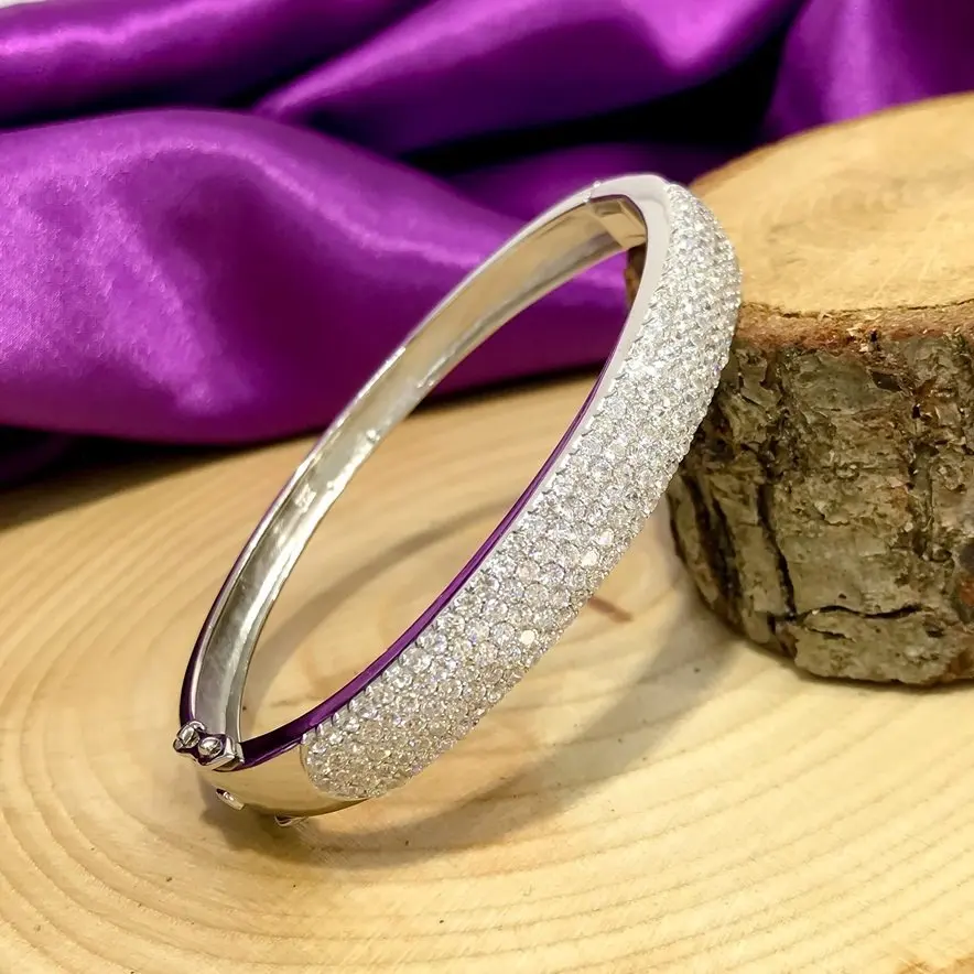 5 row Stone Classical Avant-Garde Silver Handcuffs Bracelet Bangle