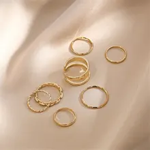 Conjunto de 7 anillos para articulaciones Punk para mujer, joyería minimalista geométrica, anillo dorado redondo de Metal, accesorios para fiesta de boda
