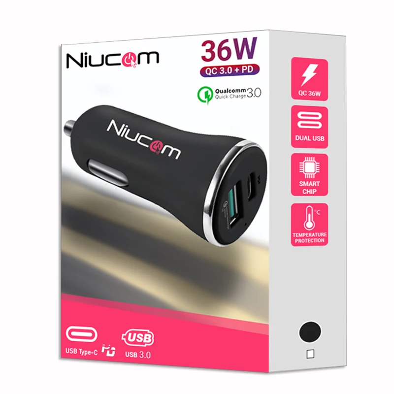 NIUCOM: Cargador para móvil 36W carga rápida dual USB