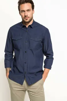 

DeFacto Men Spring Navy Blue Top Shirts Man Smart Casual Shirts Male Autumn Long Sleeve Business Shirt-I0558AZ18SP