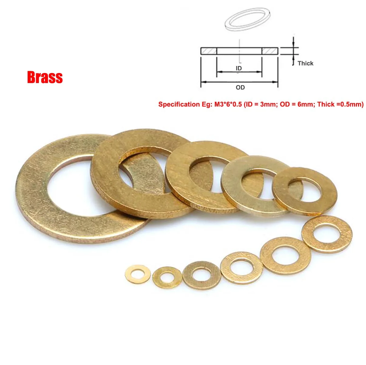 

Brass Flat Washers M2 M2.5 M3 M4 M5 M6 M8 M10 M12 M14 M16 M18 M20 DIN125 brass Plain Washer Gasket Rings Pad for Screw Bolts
