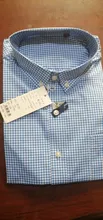 Gingham Shirt Button-Down-Collar Long-Sleeve Mens Casual 100%Cotton Pocket Single-Patch