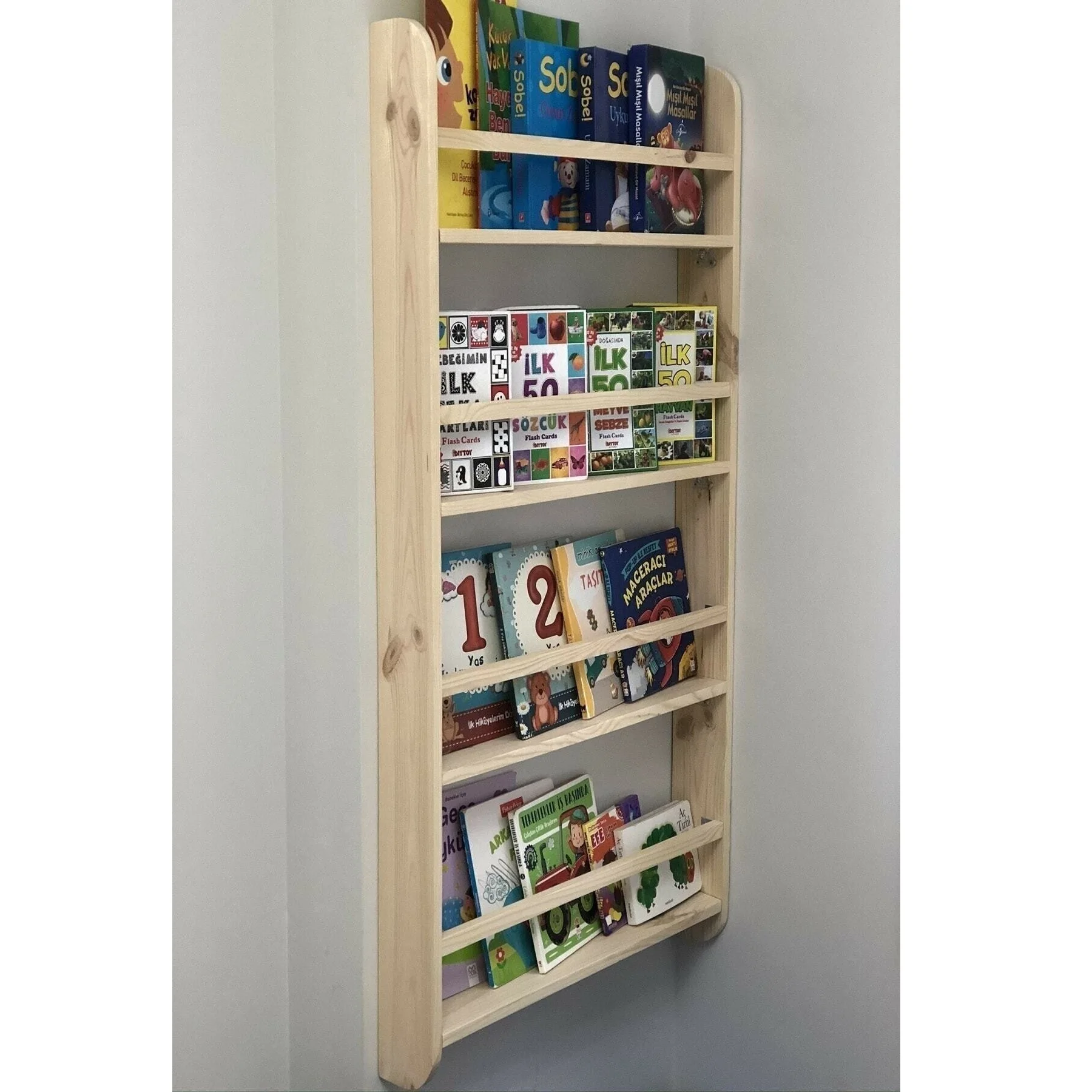Children's Room Bookshelf Bookcases Montessori Wooden Large Size 100*50*9cm Library Raw Unvarnished Natural Quality Furniture