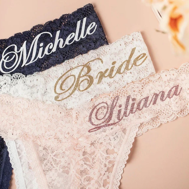 Gifts for her Personalized Bridal Lace Thong Bride panty Wedding