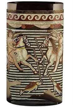 

Mons Igneus Speculo Eros Vase Handmade Caramel Glass All Relief Patterns Handcrafted with 24 Carat Gold Gilding