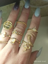 Tocona 9 unids/set lujo oro anillos para las mujeres cristal duro transparente piedra serpiente hueco redondo geométrico joyería бижутерия 7054
