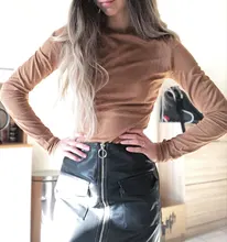 FSDA-Body de manga larga con cuello redondo para mujer, Top Sexy de ante para otoño e invierno, Top informal de color caqui, Mono para señora, ropa de calle 2020