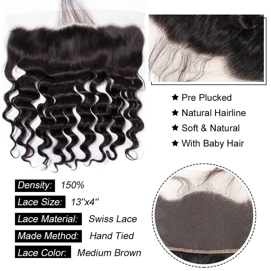 Frontal da Onda do Cabelo Fraco da Onda do Cabelo Remy do Braizilian 5x5 com Cabelo do Bebê 13*4 da Orelha à Orelha do Laço Fechamento Profundo Peruano Humano 3 Computers & Electronics