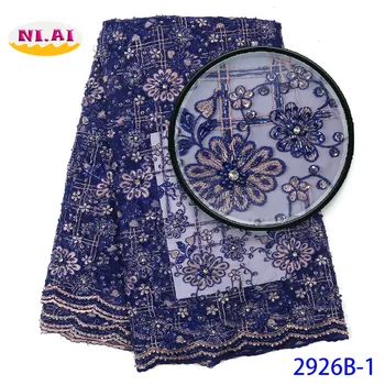 

African Lxury Lace Fabric Newest, Newest Royal Blue Handmade Beaded Lace Fabric, Party Dresses Nigeria Wedding Lac Mr2926b