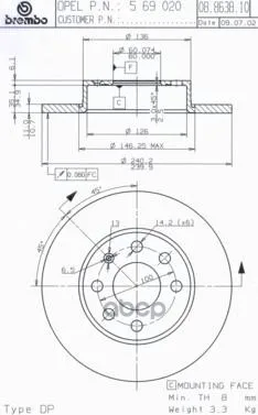 Диск Тормозной Передн Opel: Corsa C 00-, Corsa C Фургон 00- Brembo арт. 08.8638.10