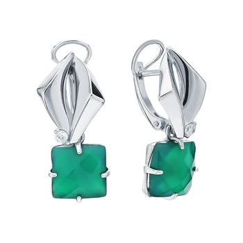 

Silver earrings with cubic zirconia and agate sunlight