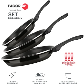 

Fagor SARTEN OPTIMAX. Double layer non-stick pan, 1,5mm thick enamelled steel, Compatible induction and dishwasher