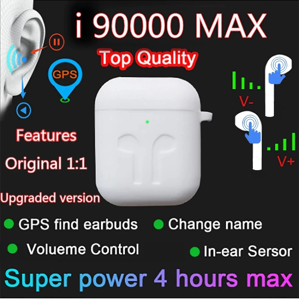 Original i90000 Max TWS Arie2 In-ear Sensor Wireless Earphone 8D Super Bass Bluetooth 5.0 Earbuds i90000 Pro pk h1 Chip i9000tws