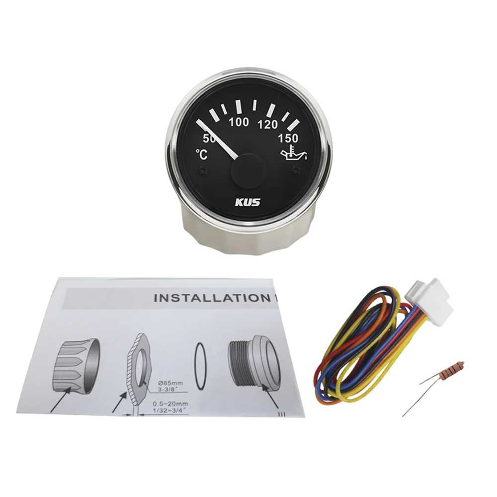 KUS 52mm 오일 온도 게이지 미터 50-150 ℃ 방수 표시등, 자동차, 보트, 선박용, 빨간색과 노란색으로 제공 가능