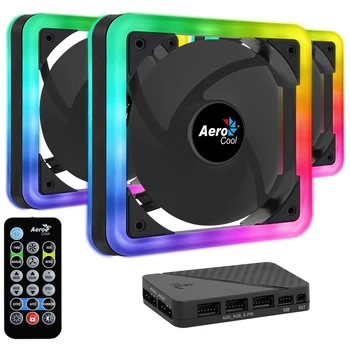 

Aerocool EDGE, Kit 3 fans, lighting RGB, blades curves, anti vibration